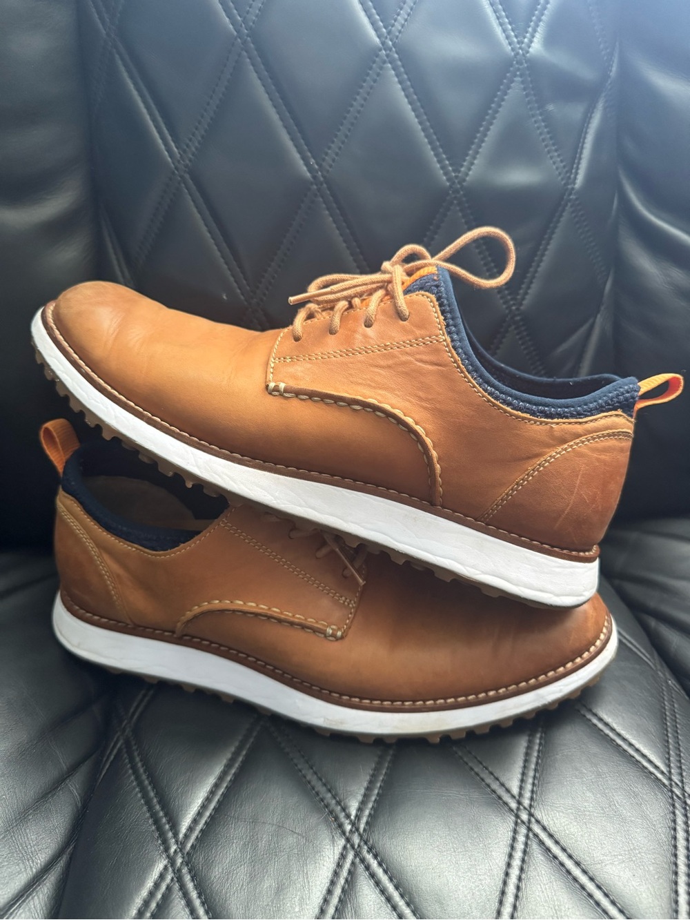 Sperry Tan Leather Derby Sneakers with Navy Trim
